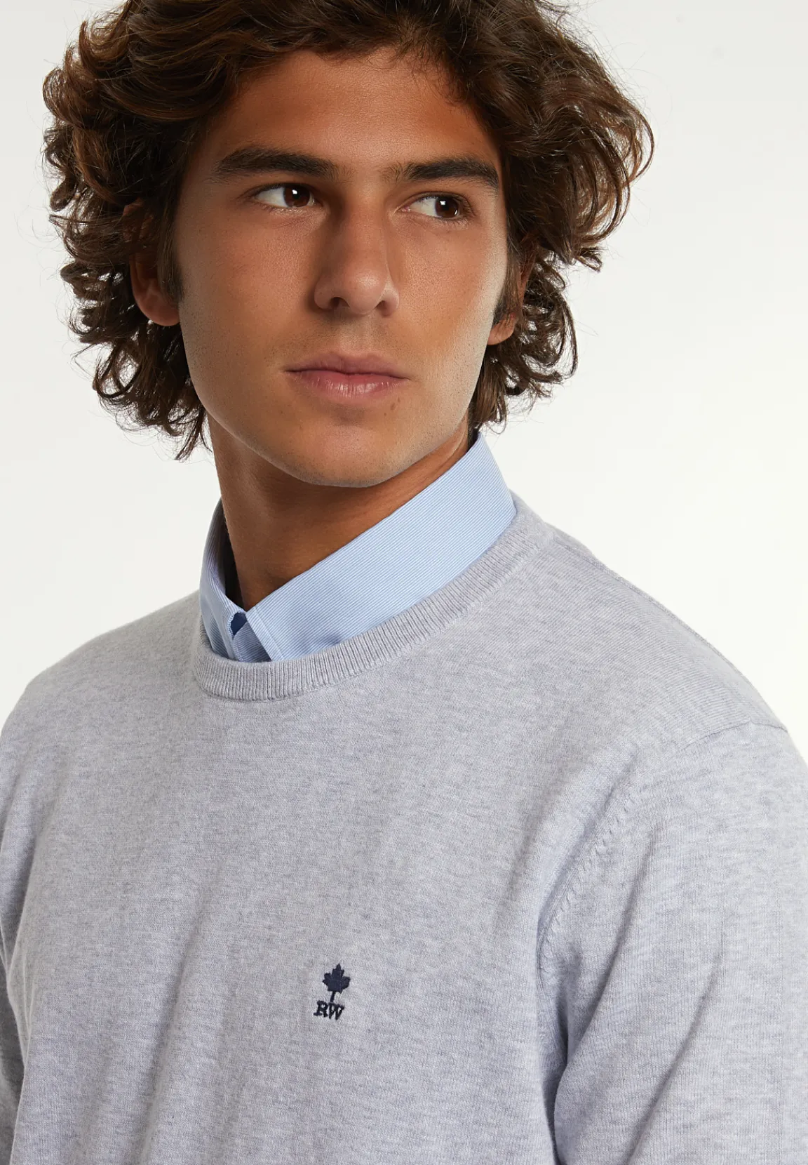Clearance River Woods Normal fit katoenen basic trui ronde hals lt grey mix -