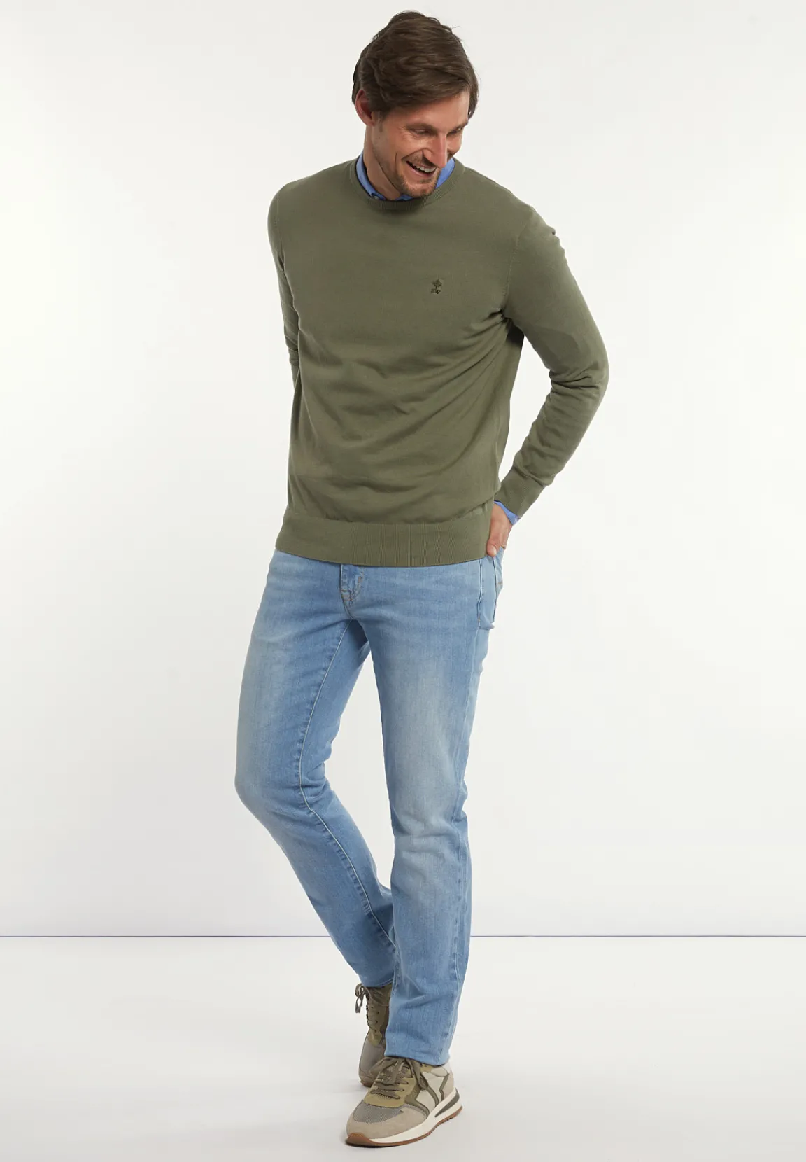 Best River Woods Normal fit katoenen basic trui ronde hals army green -