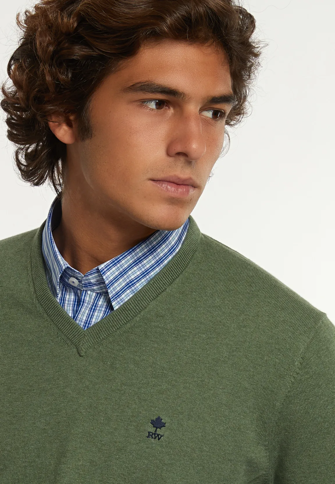 Fashion River Woods Normal fit katoenen basic V-hals trui lodge mix -