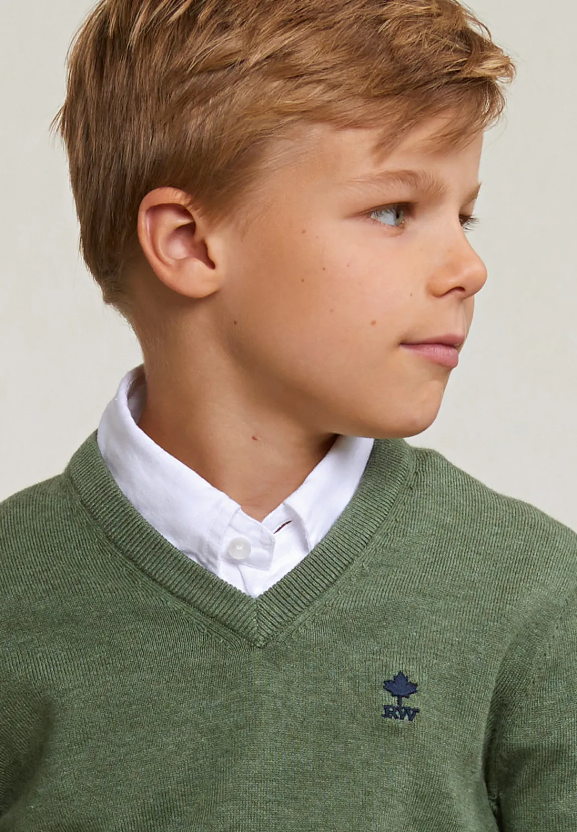 Discount River Woods Normal fit katoenen basic V-hals trui safari mix -