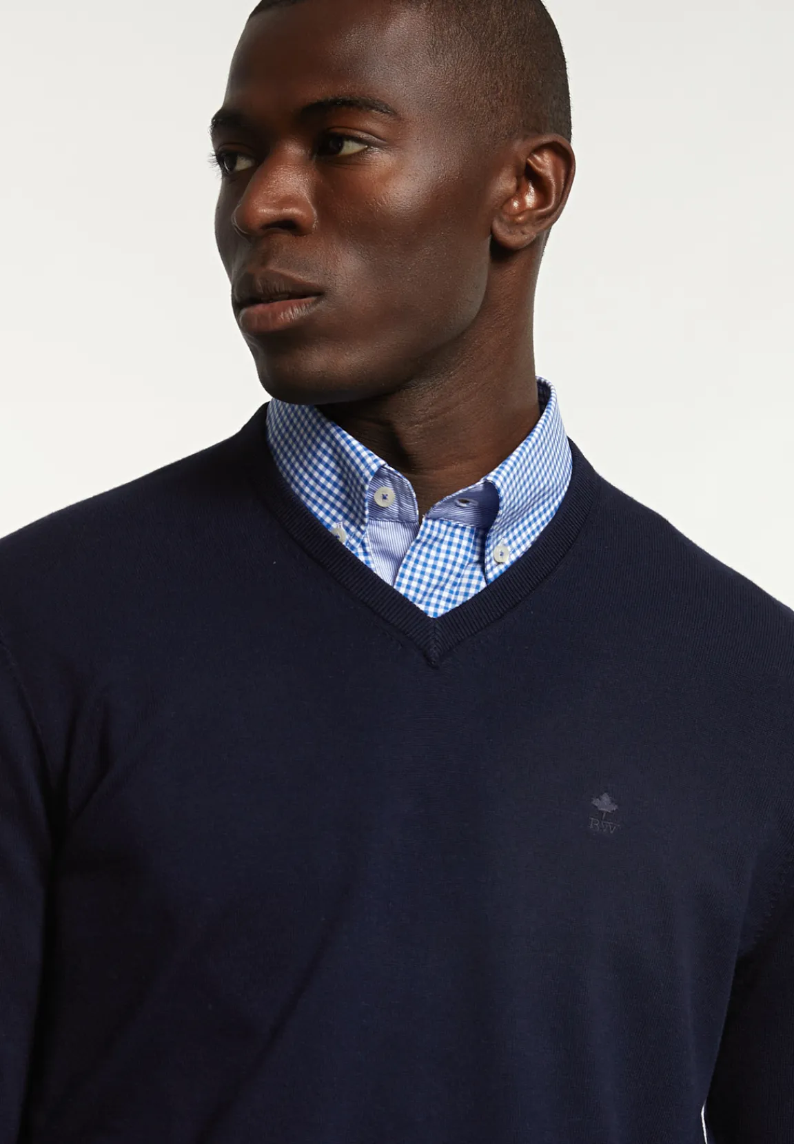 Clearance River Woods Normal fit katoenen basic V-hals trui navy -