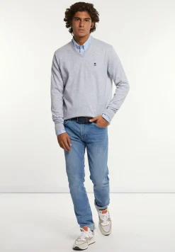 Fashion River Woods Normal fit katoenen basic V-hals trui lt grey mix -