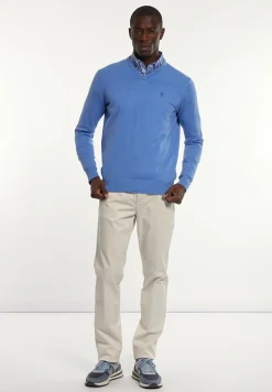 Sale River Woods Normal fit katoenen basic V-hals trui blue azure mix -