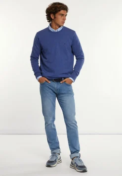 Online River Woods Normal fit katoenen basic trui ronde hals persian blue mix -