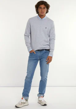 Clearance River Woods Normal fit katoenen basic trui ronde hals lt grey mix -