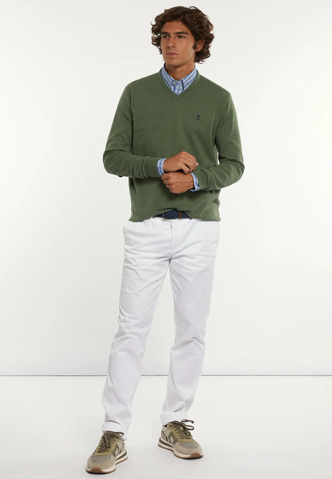 Fashion River Woods Normal fit katoenen basic V-hals trui lodge mix -