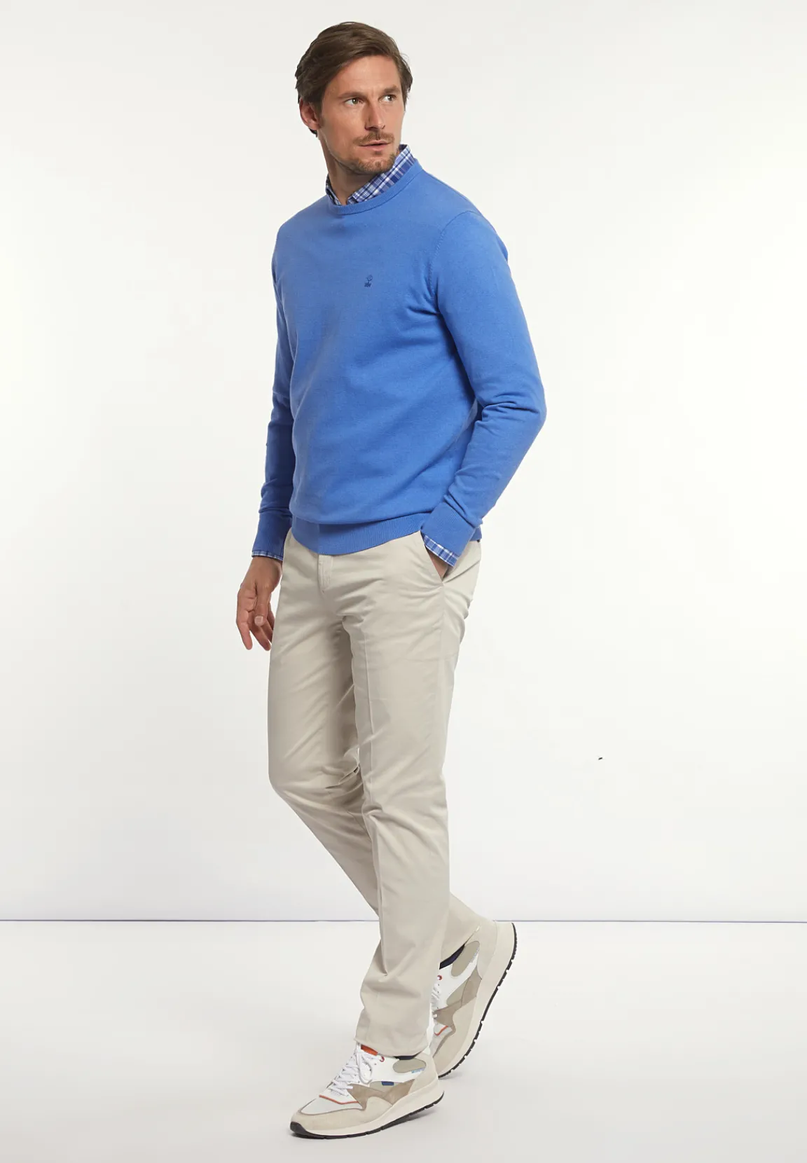 Fashion River Woods Normal fit katoenen basic trui ronde hals blue miles mix -