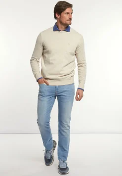 Outlet River Woods Normal fit katoenen basic trui ronde hals linen mix -