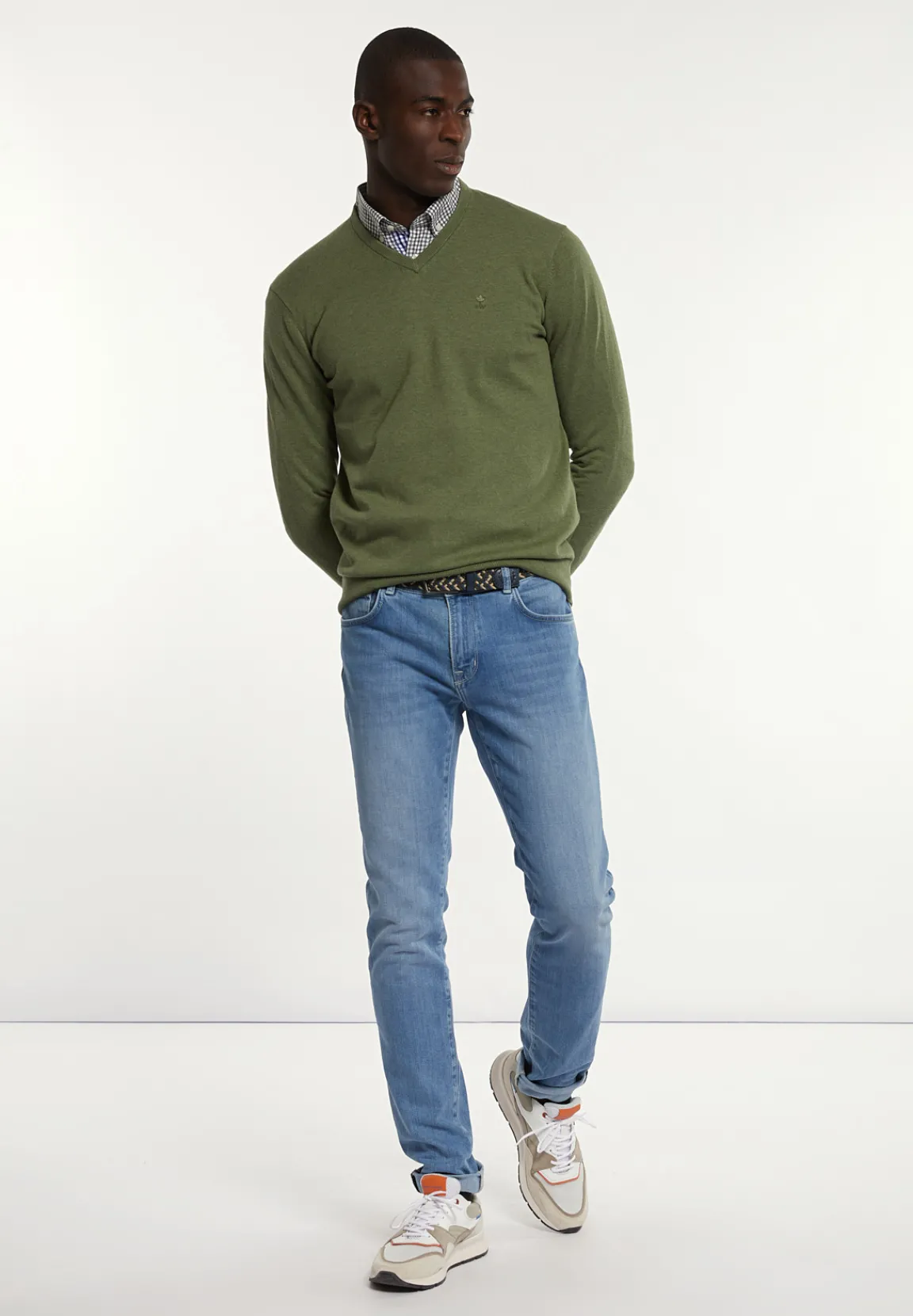Outlet River Woods Normal fit katoenen basic V-hals trui jeep mix -