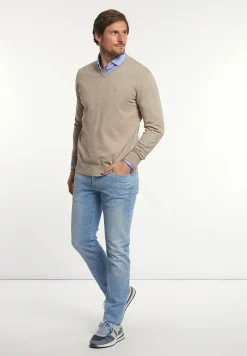 New River Woods Normal fit katoenen basic V-hals trui hazel mix -