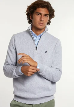 Best River Woods Normal fit katoenen trui opstaande kraag lt grey mix -