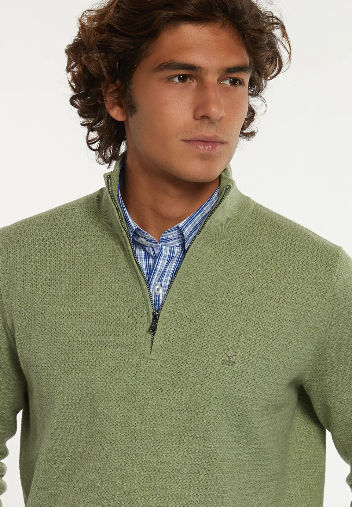Online River Woods Normal fit katoenen trui opstaande kraag savanna mix -
