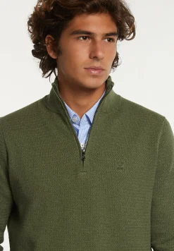 Sale River Woods Normal fit katoenen trui opstaande kraag olive mix -