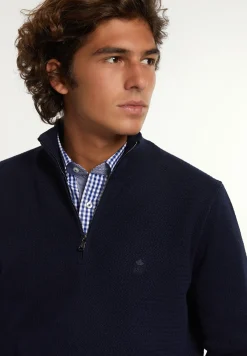 Clearance River Woods Normal fit katoenen trui opstaande kraag navy -
