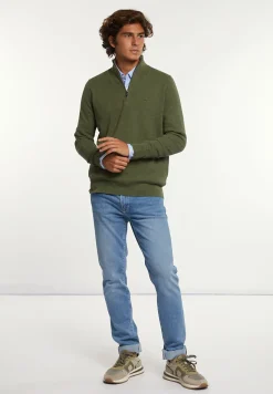 Sale River Woods Normal fit katoenen trui opstaande kraag olive mix -