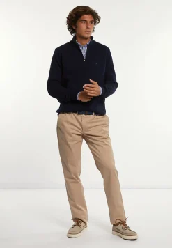 Clearance River Woods Normal fit katoenen trui opstaande kraag navy -