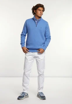 Online River Woods Normal fit katoenen trui opstaande kraag blue azure mix -