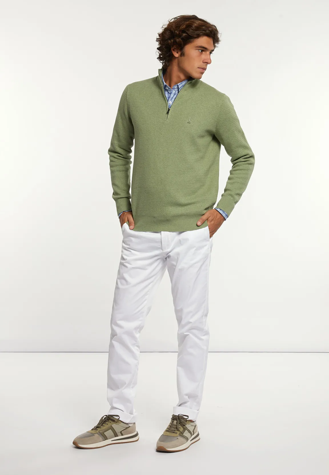 Online River Woods Normal fit katoenen trui opstaande kraag savanna mix -