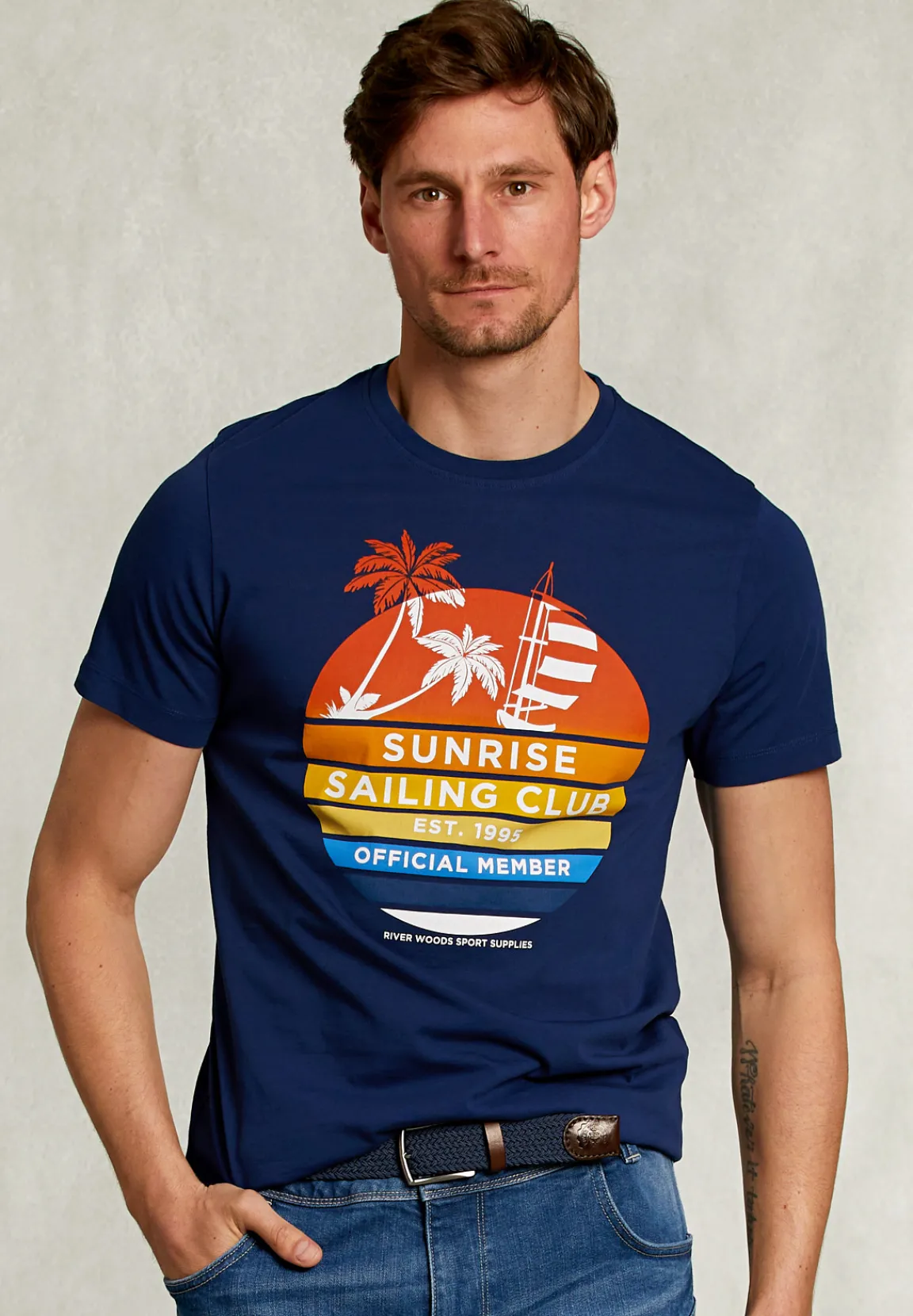 Sale River Woods Normal fit T-shirt oxford blauw -