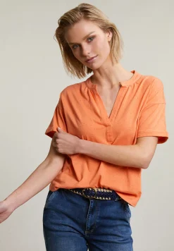 Sale River Woods Oranje gestipte V-hals T-shirt -