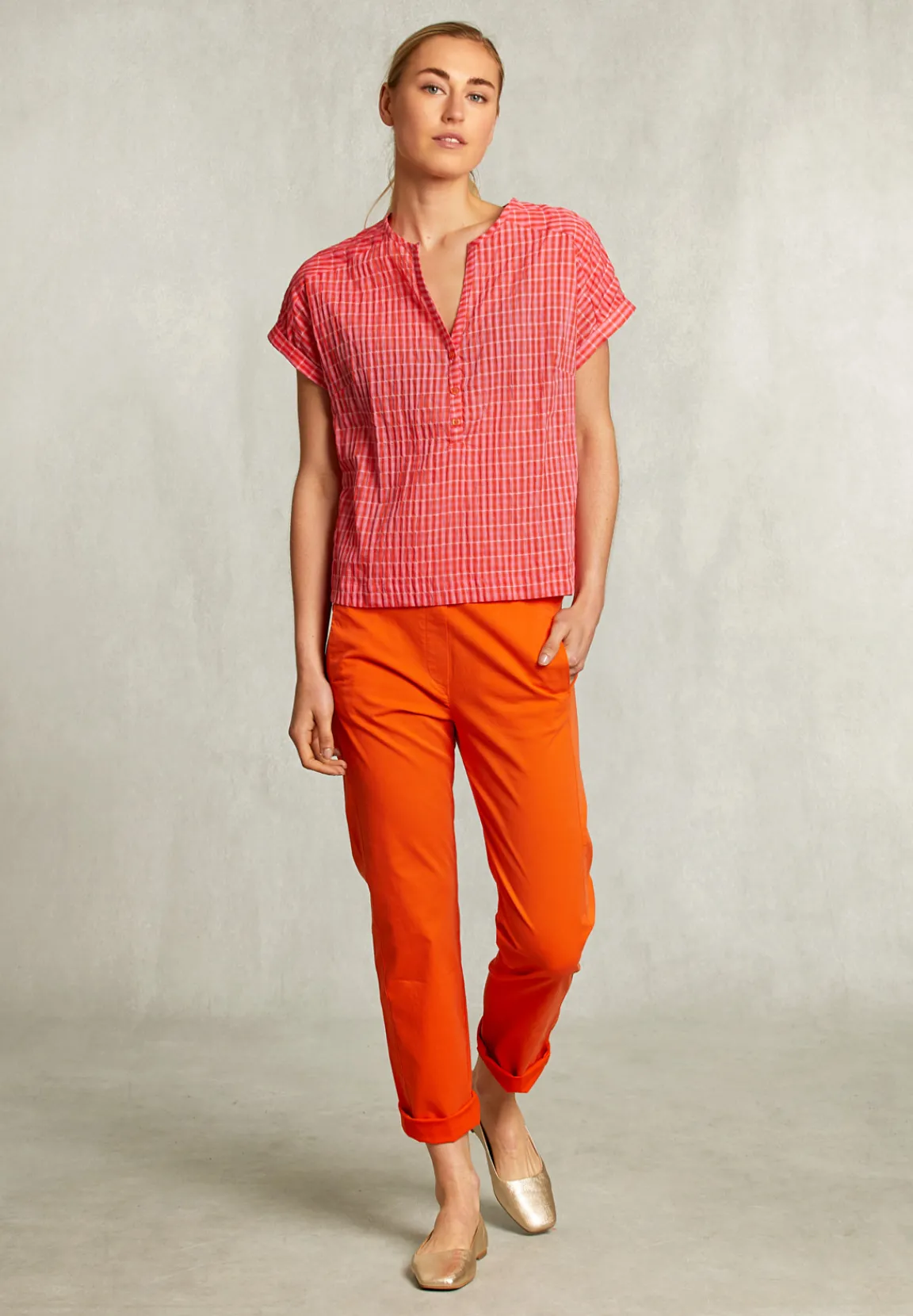 New River Woods Oranje katoenen broek elastische taille -