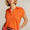 Online River Woods Oranje linnen V-hals T-shirt korte mouwen -