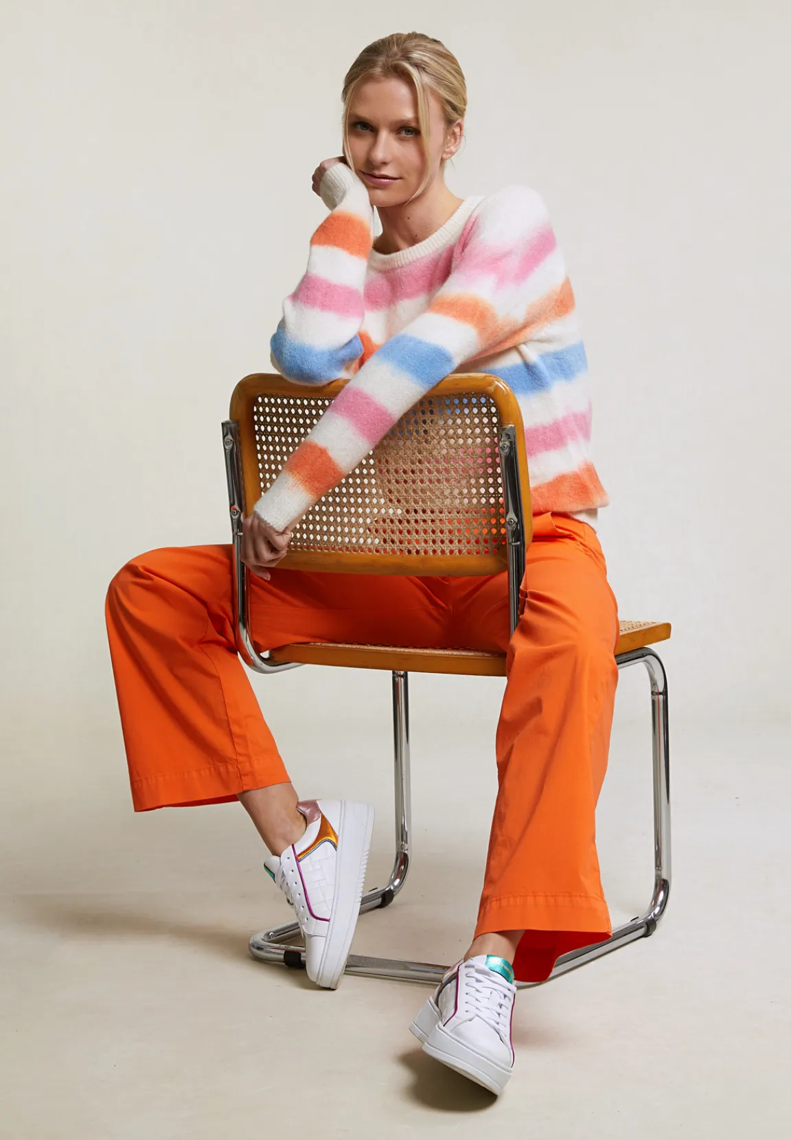 Fashion River Woods Oranje rechte stretch broek -