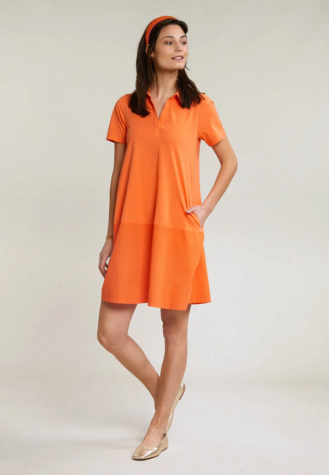 Discount River Woods Oranje V-hals jerseyjurk korte mouwen -