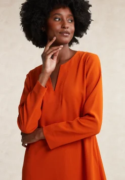Discount River Woods Oranje V-hals jurk lange mouwen -