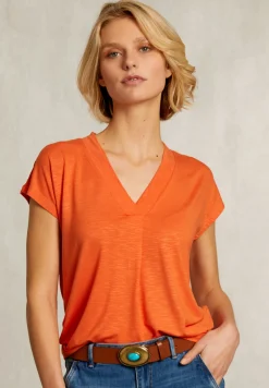 New River Woods Oranje V-hals T-shirt korte mouwen -
