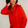 Fashion River Woods Oranje viscose blouse met knopen -