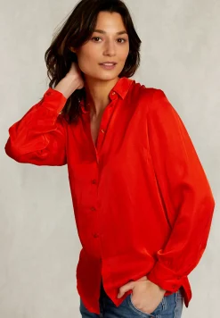Fashion River Woods Oranje viscose blouse met knopen -