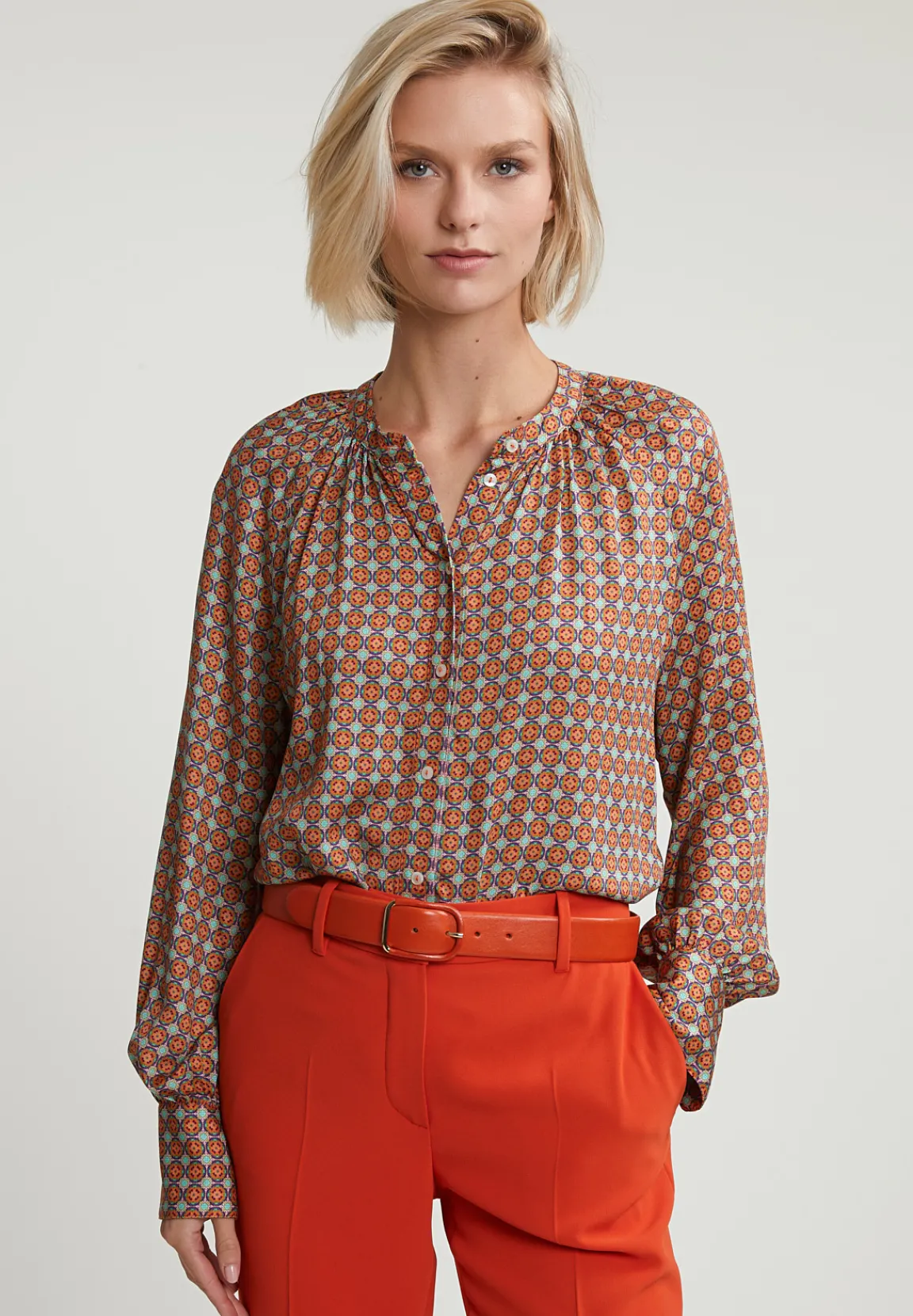 Sale River Woods Oranje/groene fantasie blouse met knopen -