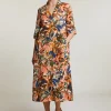 Fashion River Woods Oranje/kaki gebloemde V-hals jurk -