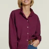 Best River Woods Paarse blouse ruffelkraag -