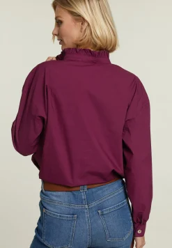 Best River Woods Paarse blouse ruffelkraag -