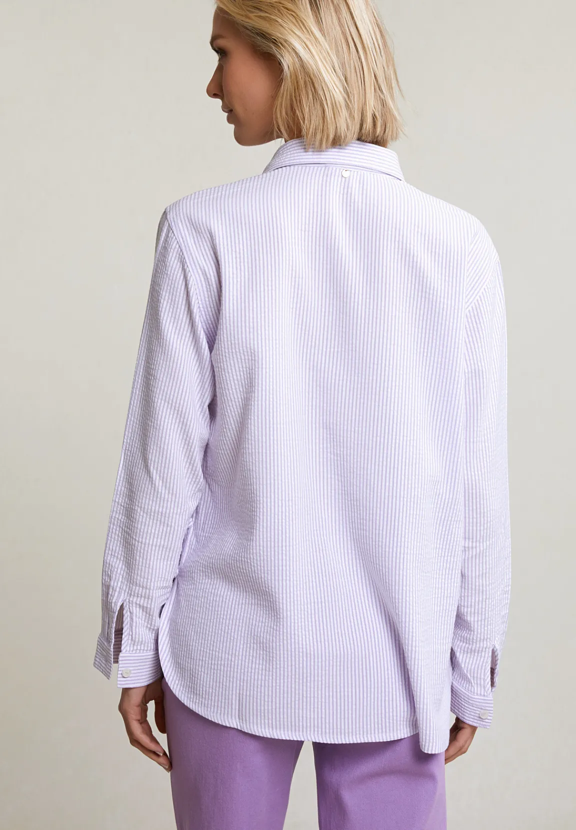 Fashion River Woods Paars/wit lange gestreepte geknoopte blouse -