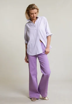 Fashion River Woods Paars/wit lange gestreepte geknoopte blouse -