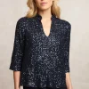 Best River Woods Pailletten V-hals blouse 3/4 mouwen navy -
