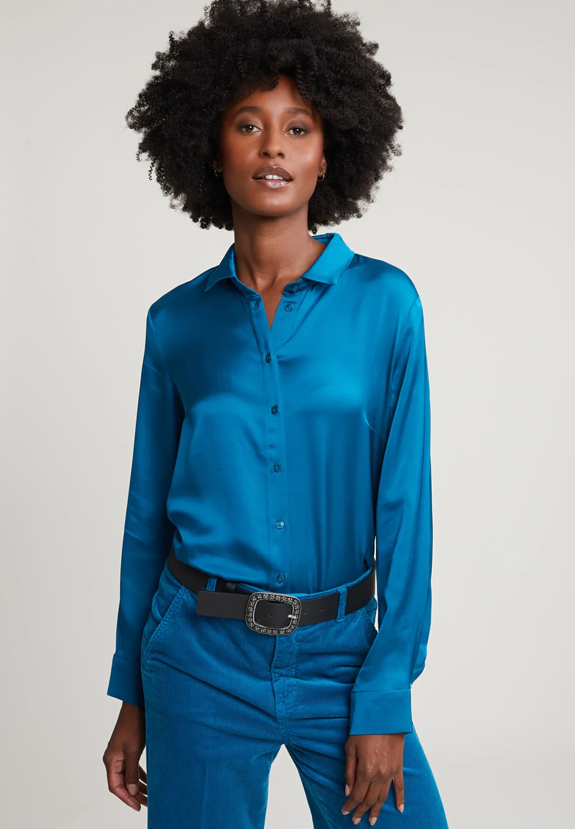 Best River Woods Petrol klassieke blouse -