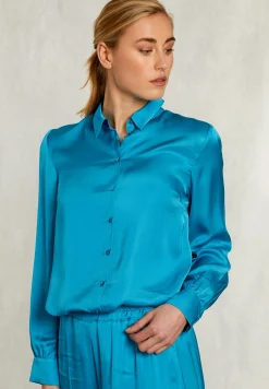 Hot River Woods Petrol viscose blouse met knopen -
