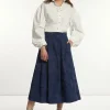 New River Woods Plooirok hoge taille blauw -