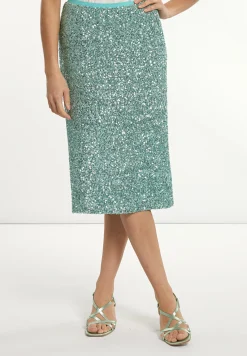 Fashion River Woods Rechte midirok met pailletten mintgroen -