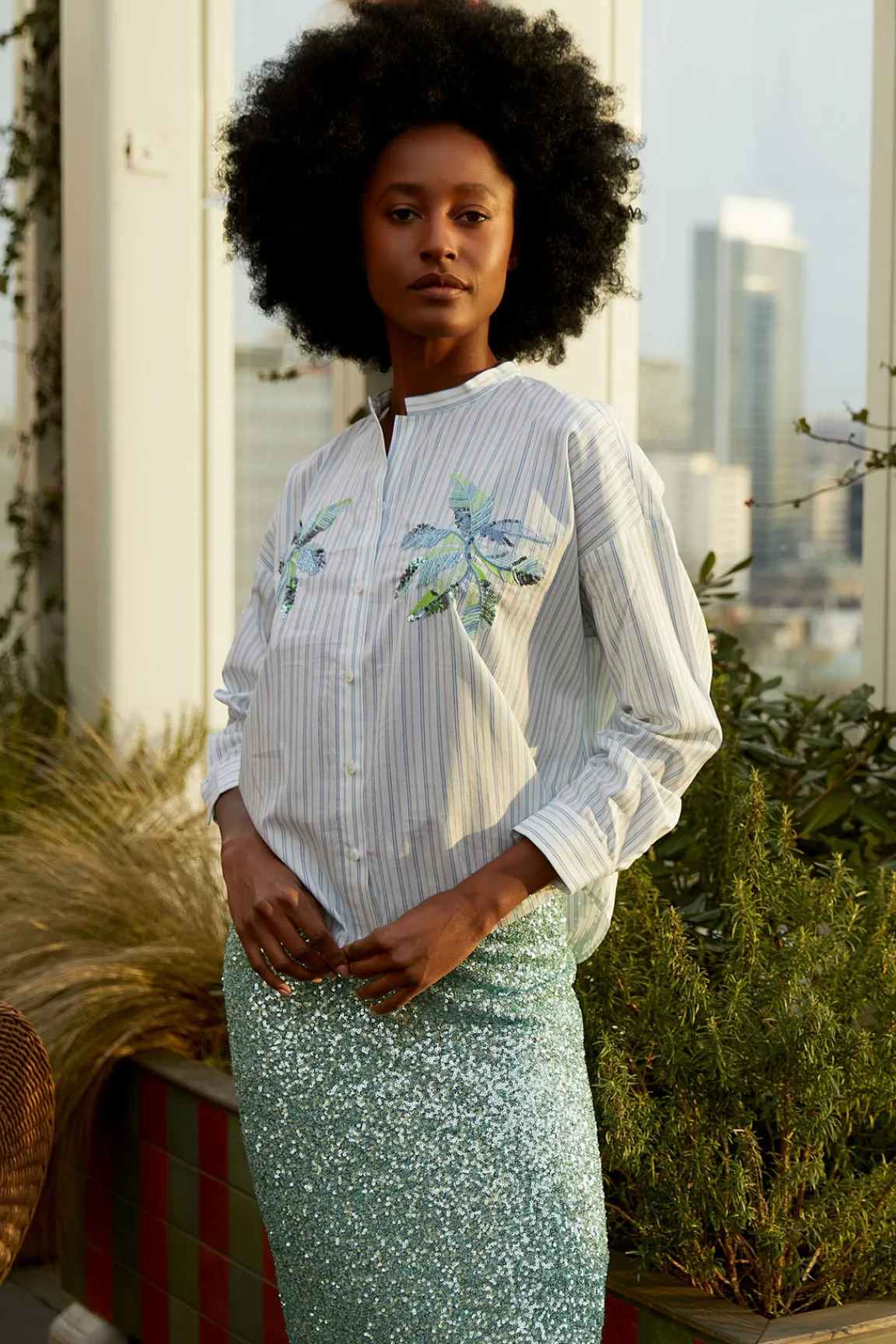 Fashion River Woods Rechte midirok met pailletten mintgroen -