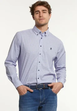 Clearance River Woods Regular fit comfort stretch hemd blauw/bruin -