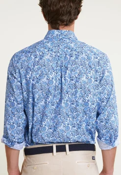 Discount River Woods Regular fit gebloemd hemd blauw -