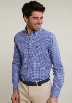 Online River Woods Regular fit geruit hemd borstzak blauw/wit -