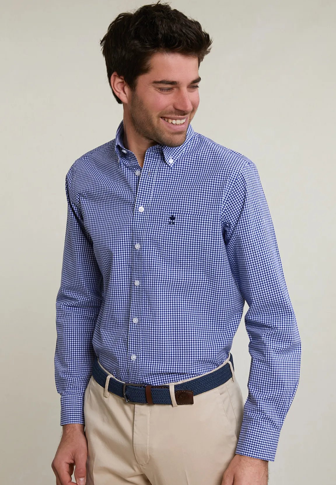 Online River Woods Regular fit geruit hemd borstzak blauw/wit -