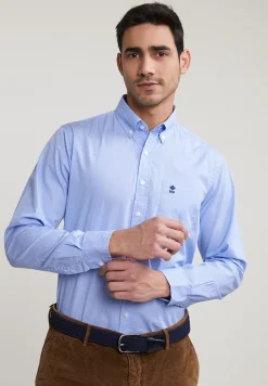 Outlet River Woods Regular fit geruit hemd met zak blauw/wit -