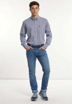 Best River Woods Regular fit geruit performance stretch hemd blauw/wit -